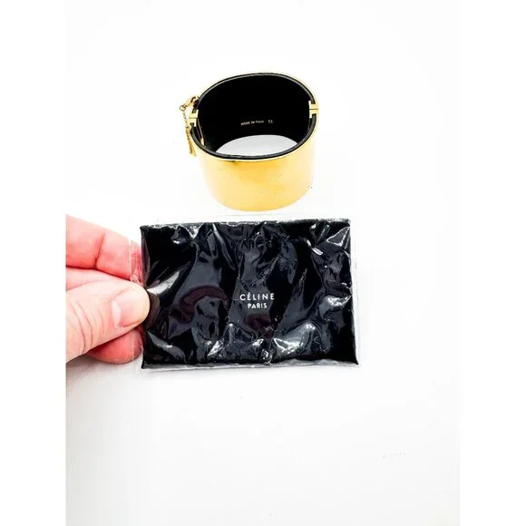 Celine Phoebe Philo Leather Manchette Hinged Bangle Bracelet Size M Italy Pouch - Picture 13 of 13